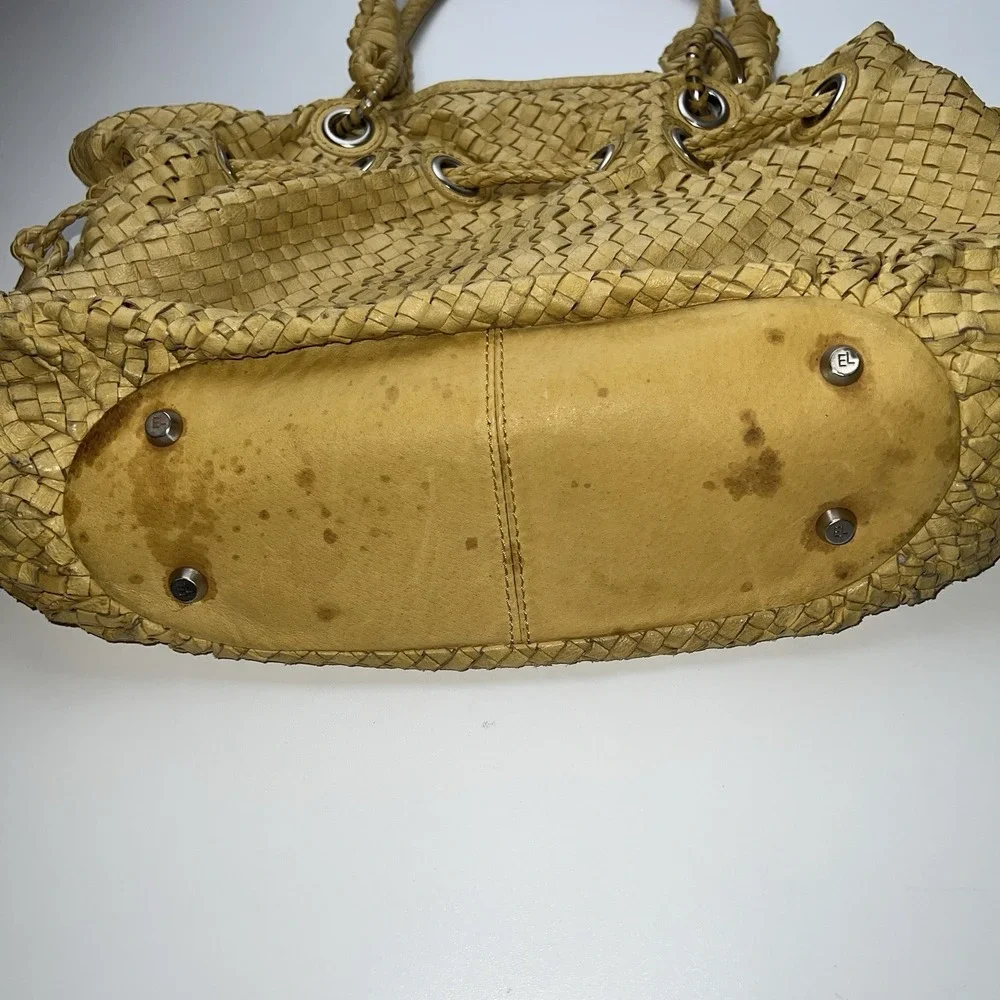 Elliott Lucca Woven Leather Yellow Magnetic Closure Handbag